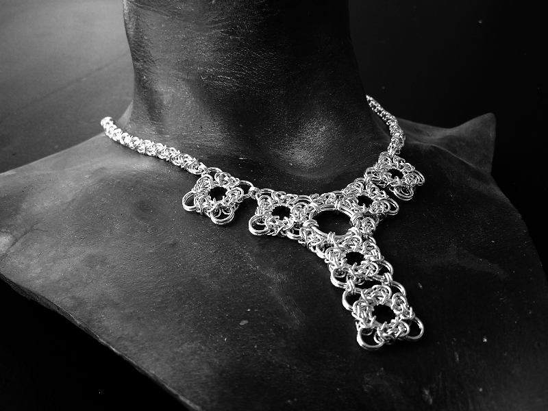 Silver Byzantine 3 Hexagon/Square/Chain Necklace
